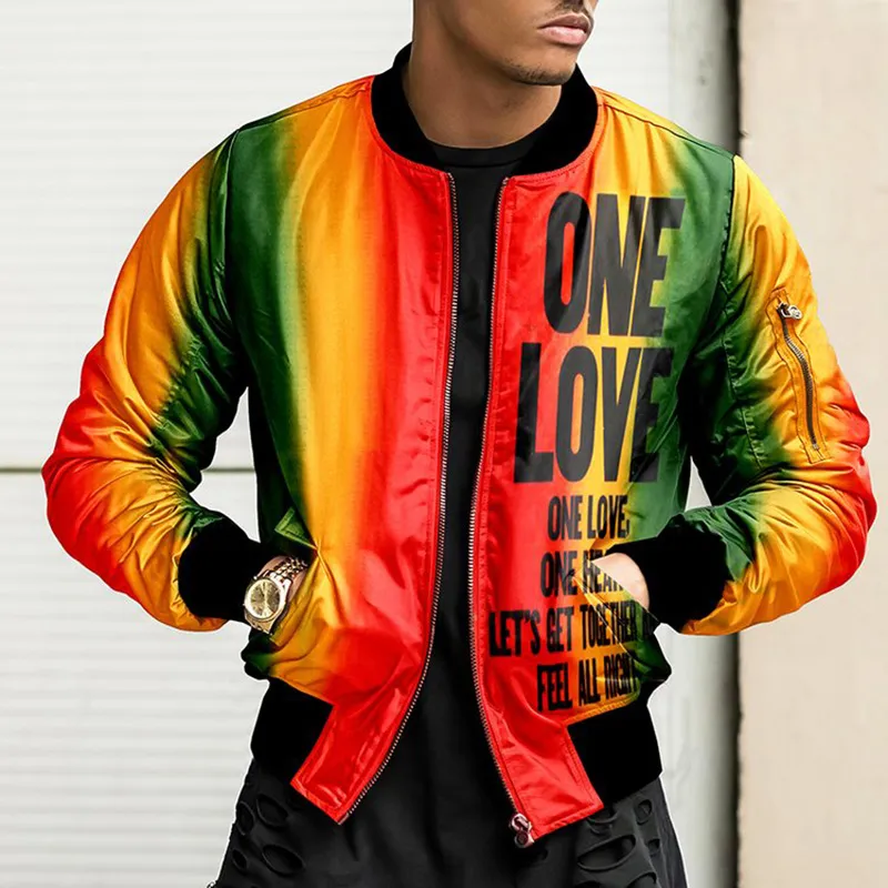 Casual Versatile Men's Reggae Contrast Print Jacket