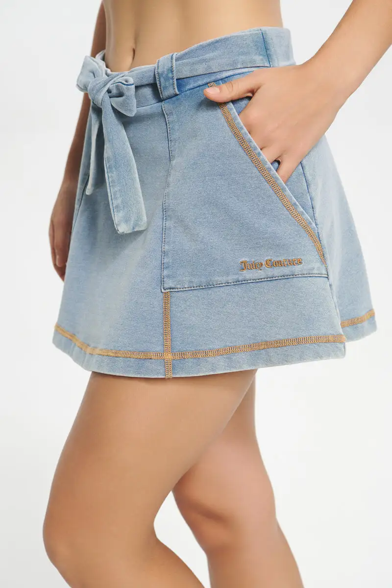 Faux Denim Mini Cargo Skirt