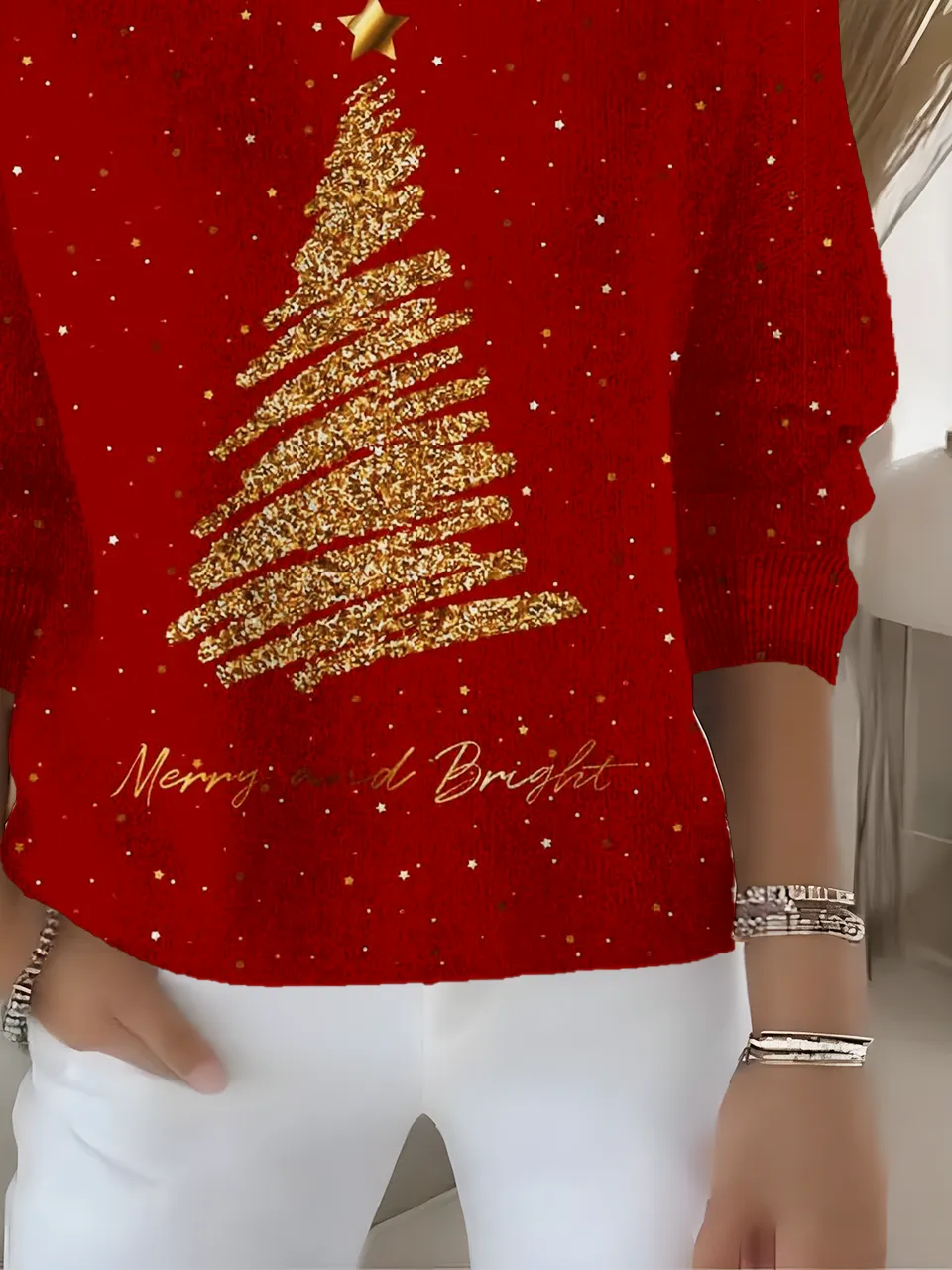 Women's Pullover Sweater Autumn and Winter Christmas Holiday Pattern Top