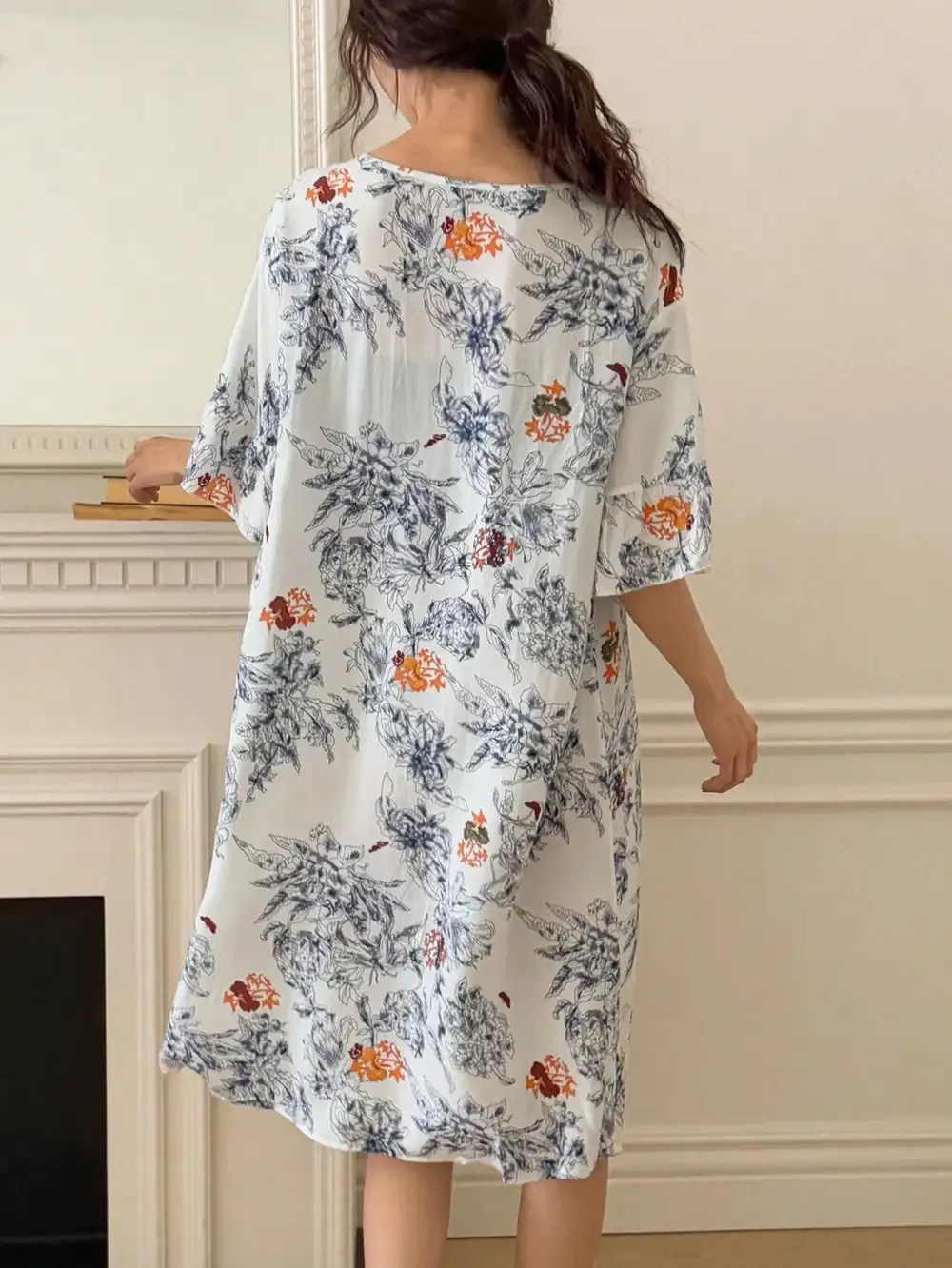 DAZY Women's Ruffle Hem Printed Nightgown