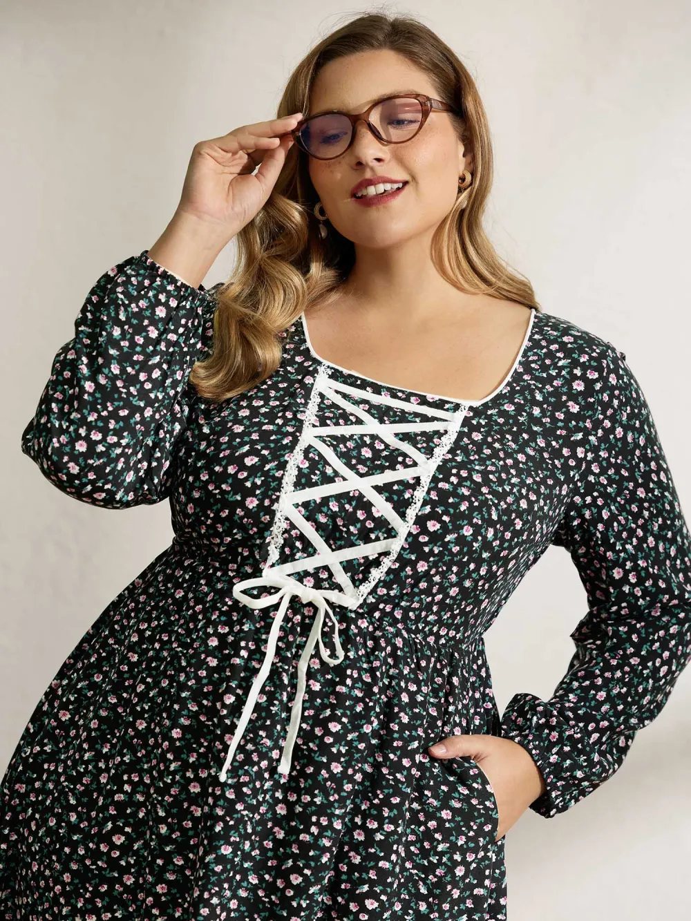 Micro Floral Print Adjustable Drawstring Maxi Dress