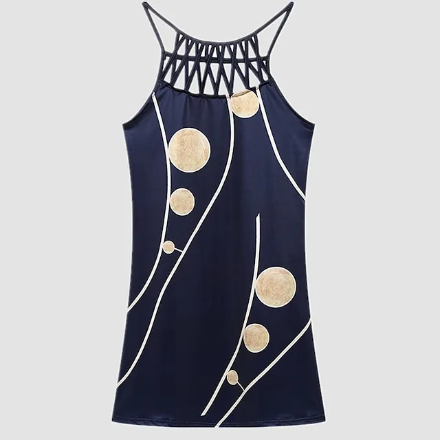 Women's Casual Dress Halter Neck Dress Midi Dress Leopard Black Wine Sleeveless Geometric Cut Out Summer Spring Halter Fashion Vacation 2023 S M L XL XXL 3XL