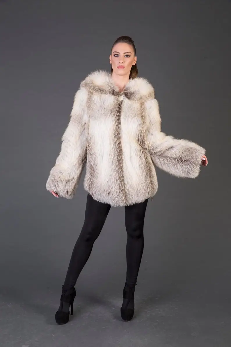 Light Fawn Fox Fur coat/Fur jacket full skin