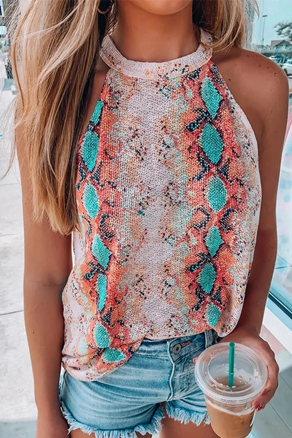 Snakeskin Print Sleeveless Tank Top