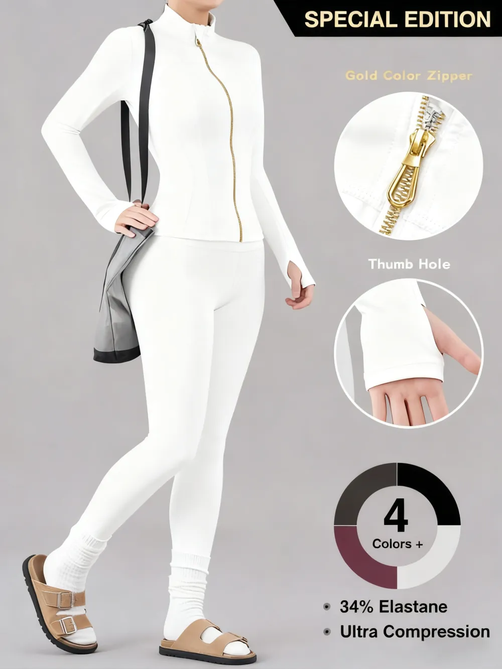 Women's Solid Zip Up Jacket & High Waist Leggings Tracksuit Set