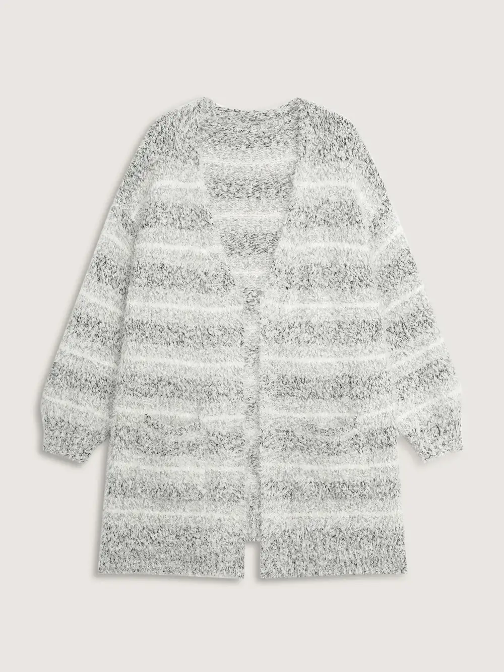 Plush Textured Striped Knit Cardigan