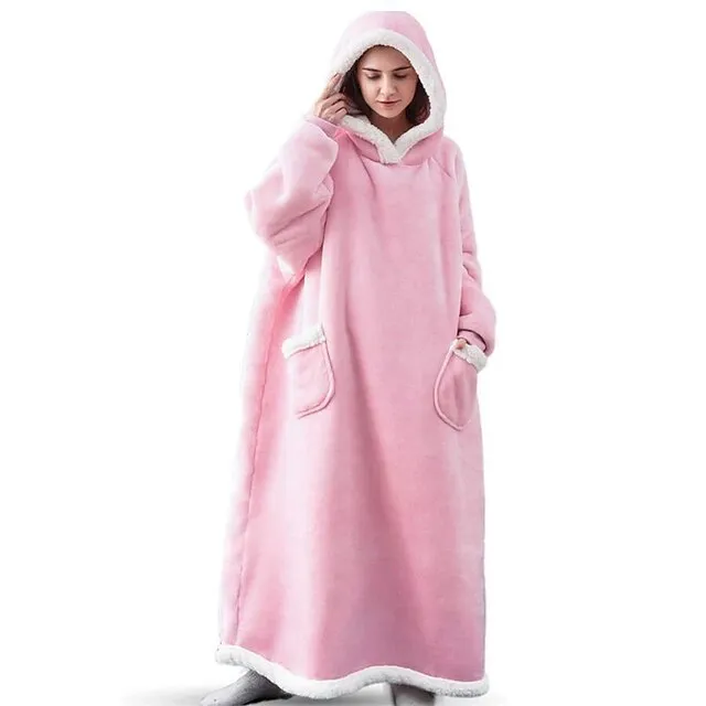 Oversized Wearable Blanket Christmas Flannel Thick Soft Warm Long Hoodie Blanket Big Hooded Sweatshirt Hoodie Blanket for Adults Women Girls Teenagers Teens Men Black