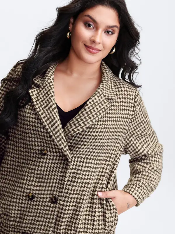 Houndstooth Fleece Pockets Button Jacket