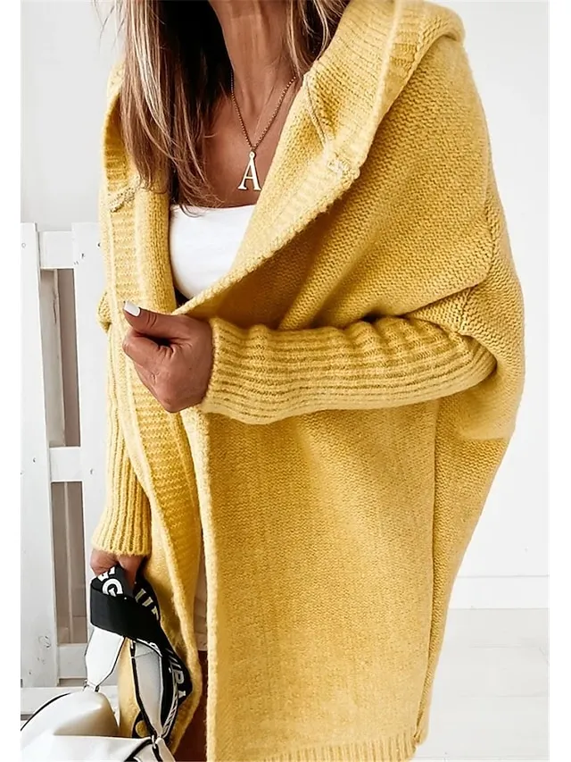 Women's Cardigan Hooded Solid Color Stylish Basic Casual Long Sleeve Loose Sweater Cardigans Hooded