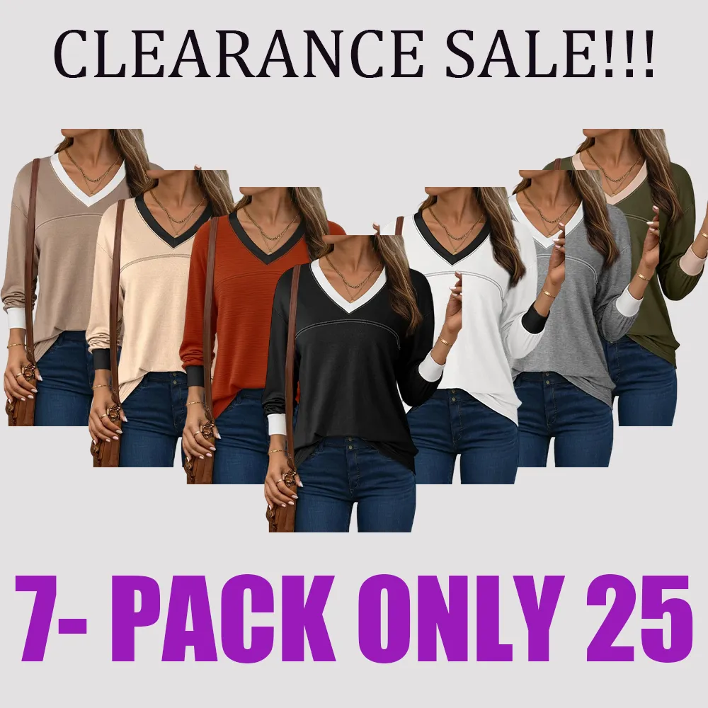 Women Blouses Dressy Casual Long Sleeve Shirts V Neck Color Block Tops Fall Outfits 2025