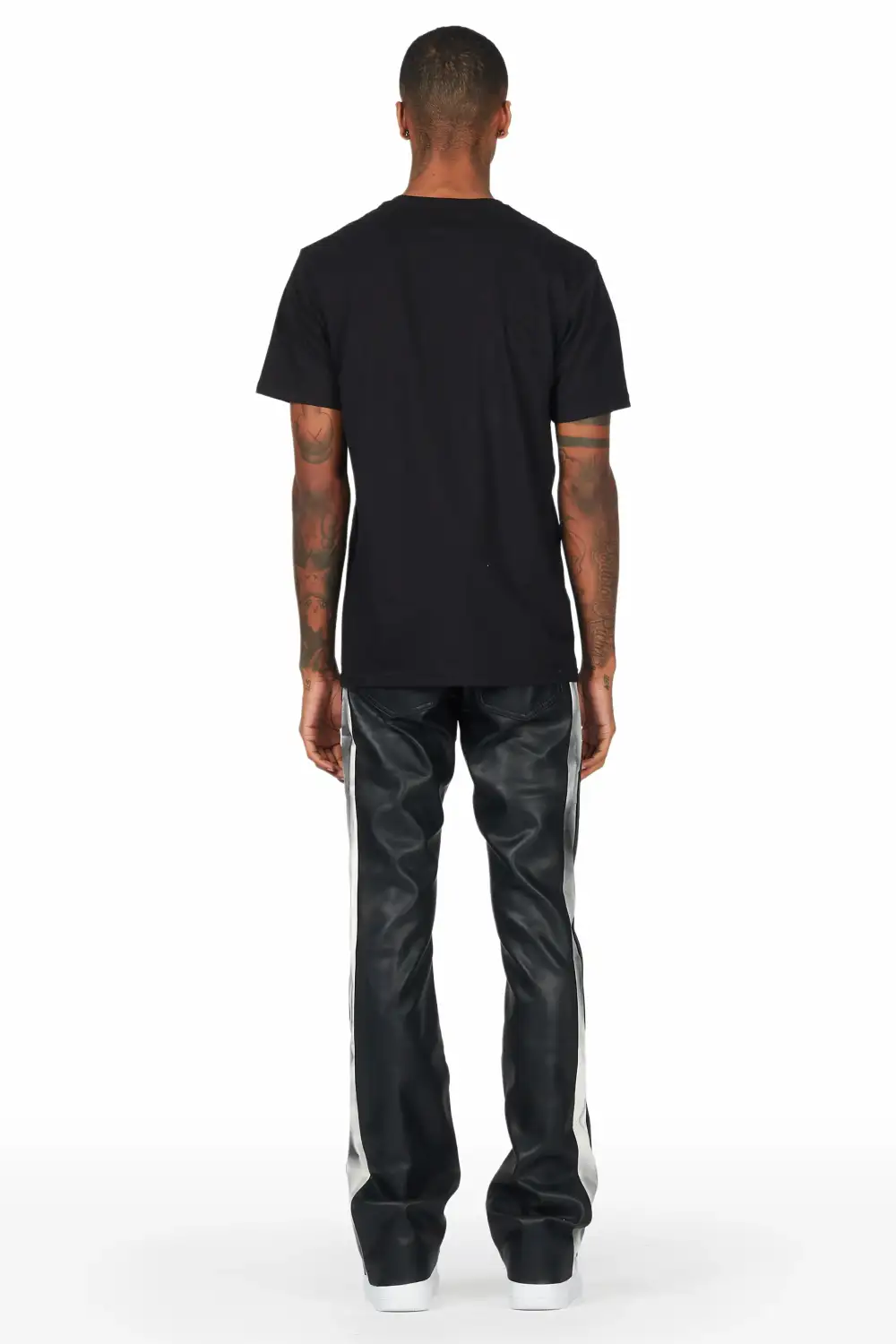 Fusao Black Stacked Faux Leather Jean