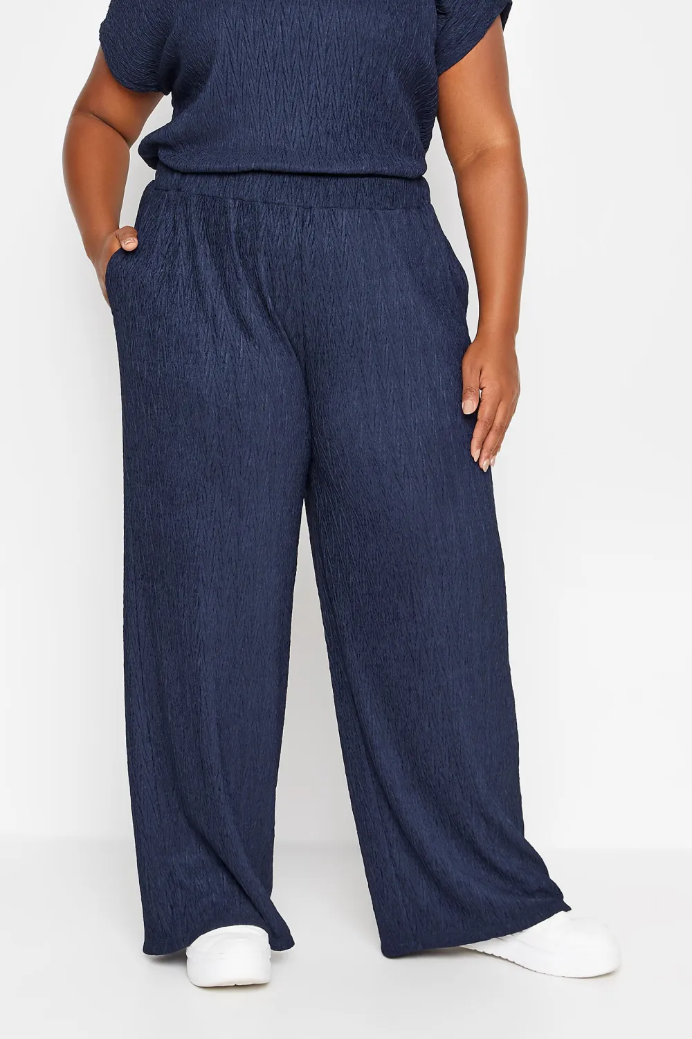 YOURS Curve Pink Crinkle Plisse Wide Leg Trousers