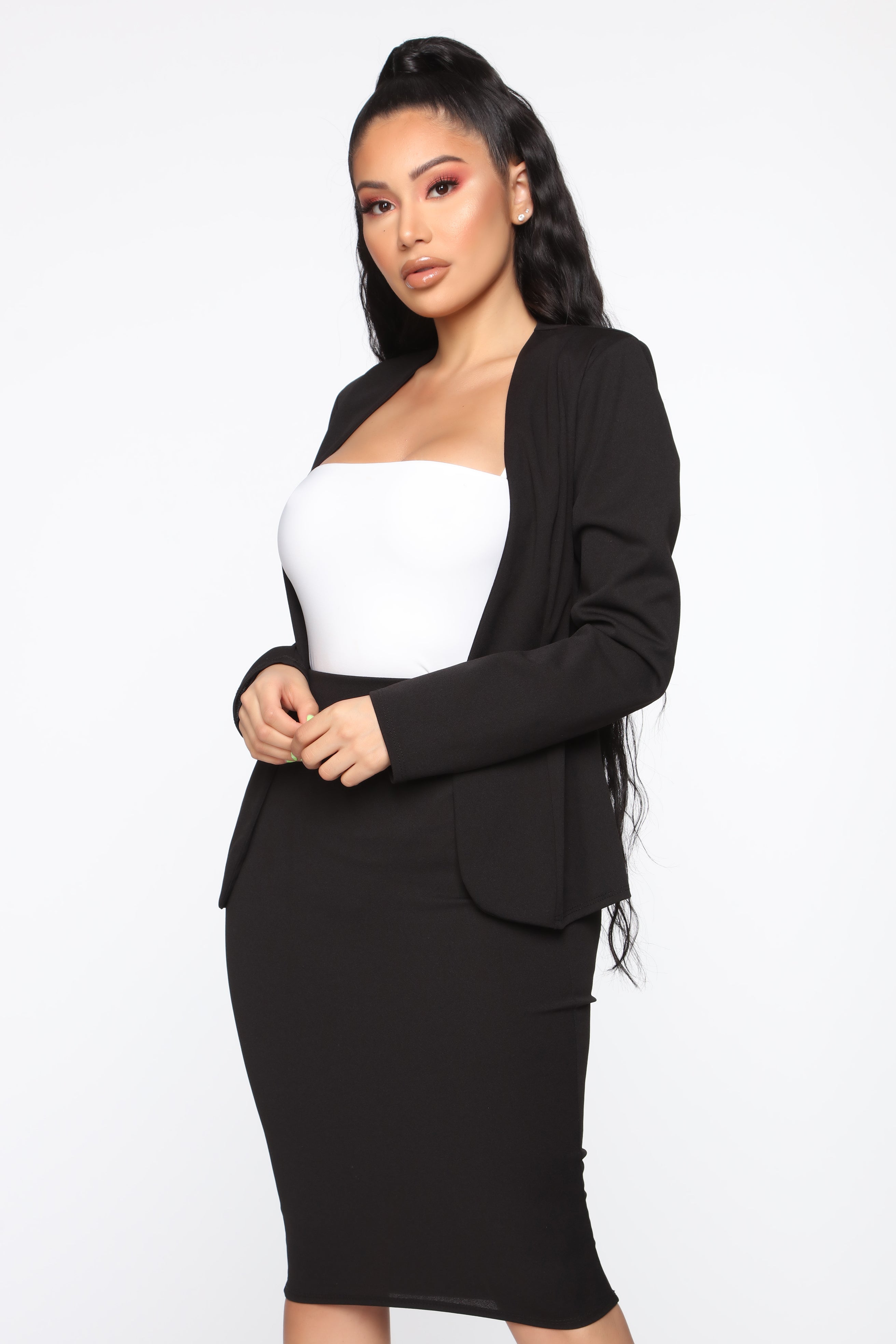 Payin' It Forward Blazer Skirt Set - Black