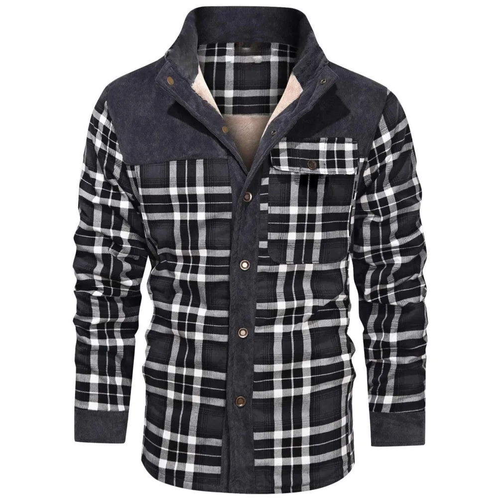 Men's Retro Check Pattern Stitching Warm Wanderer Jacket