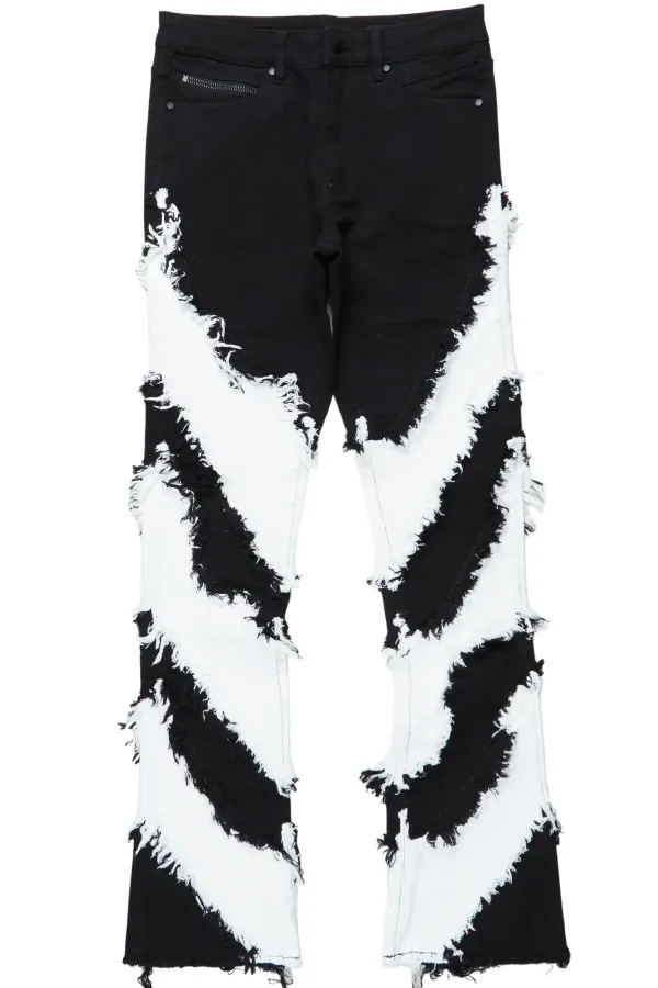 Ismael Black/White Stacked Flare Jean