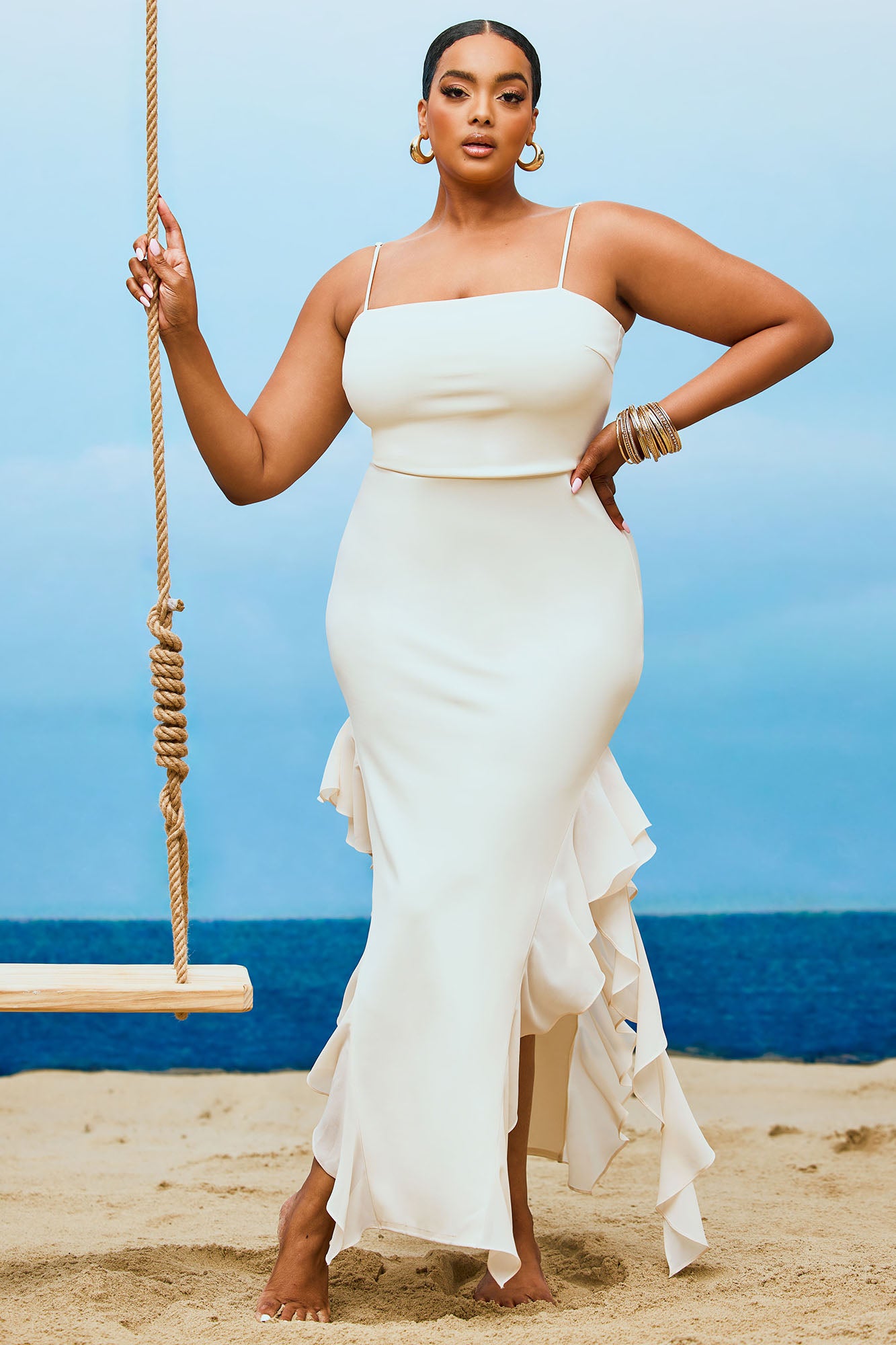 Bali Ruffle Maxi Dress - Cream
