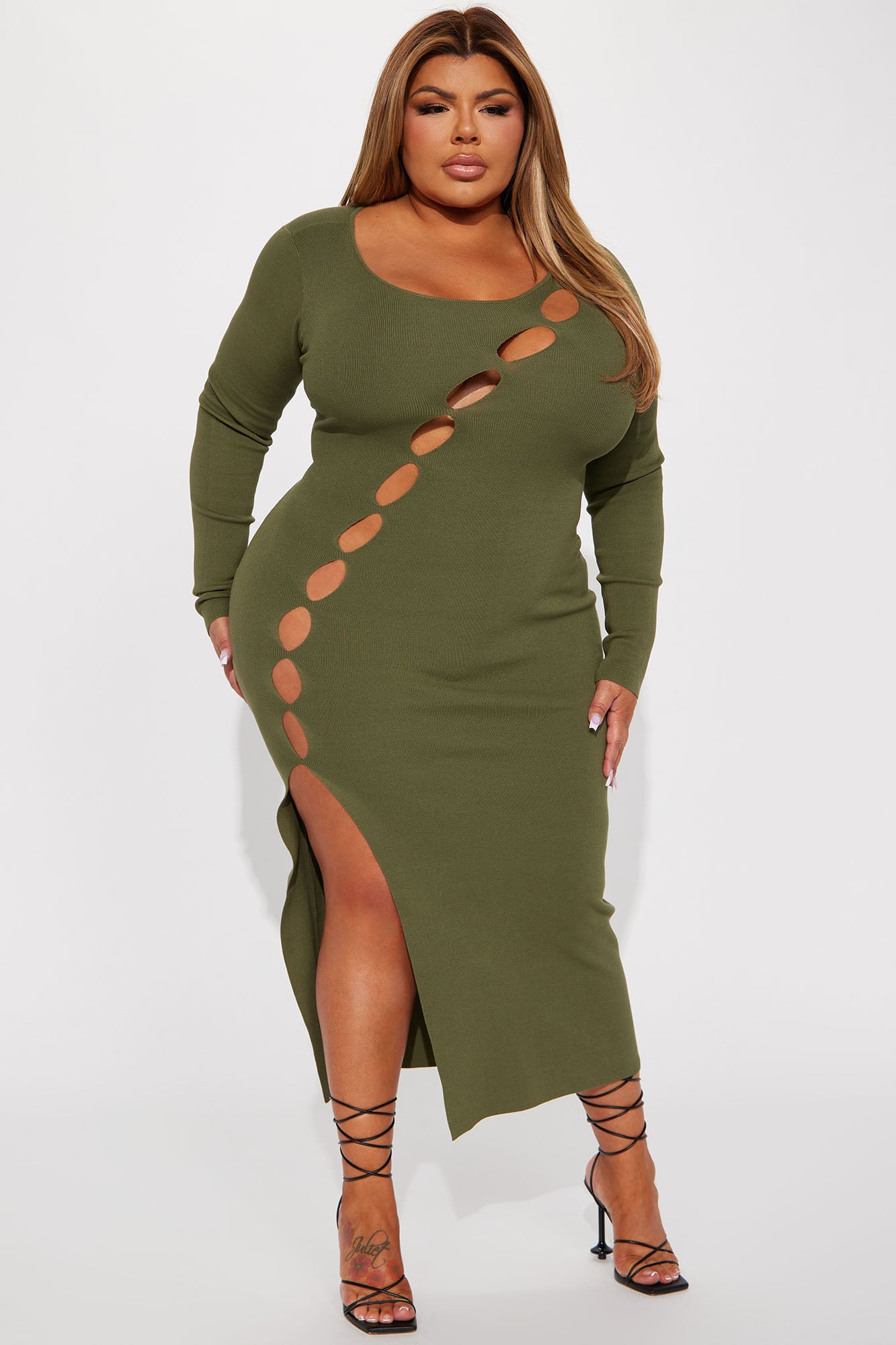Eve Cutout Knit Midi Dress - Olive