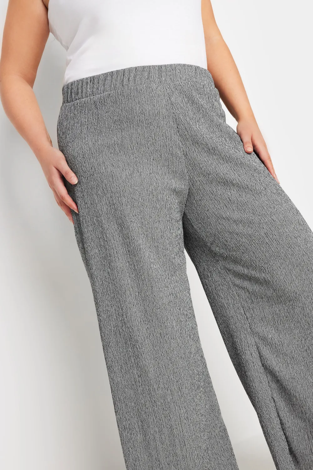 YOURS Curve Blue Abstract Print Textured Wide Leg Trousers