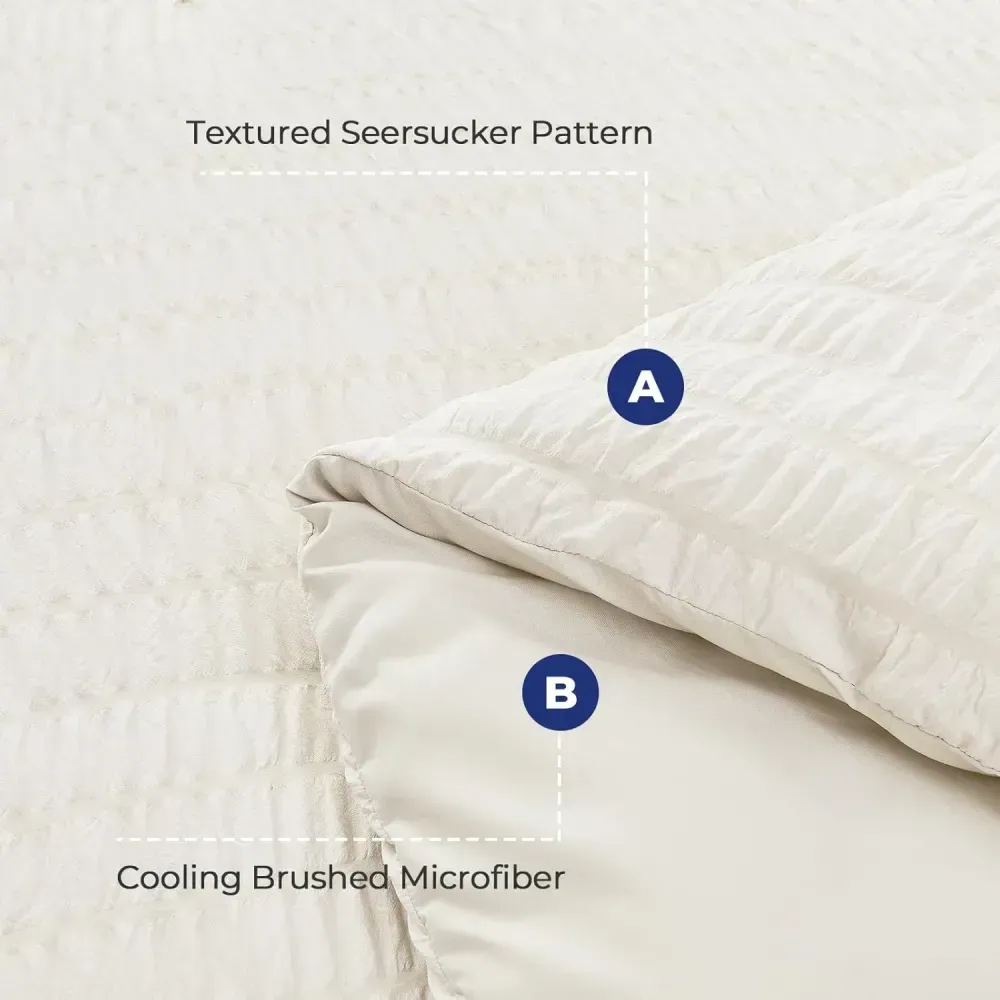 Queen Comforter Set Seersucker 7 Pieces, All Season Luxury Bed in a Bag for Bedroom, Bedding Set with Comforters, Sheets, Pillowcases & Shams, Dark Grey