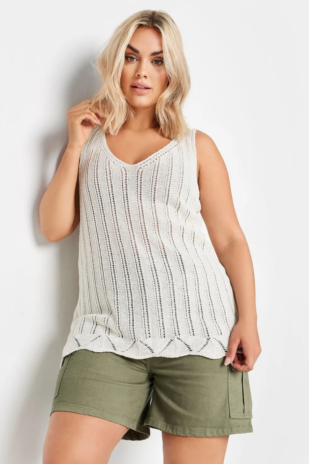 YOURS Curve Green Crochet Knitted Vest Top