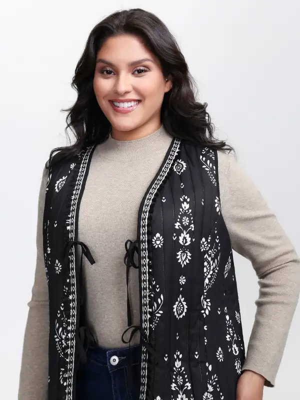 Boho Print Double Front-Tie Vest