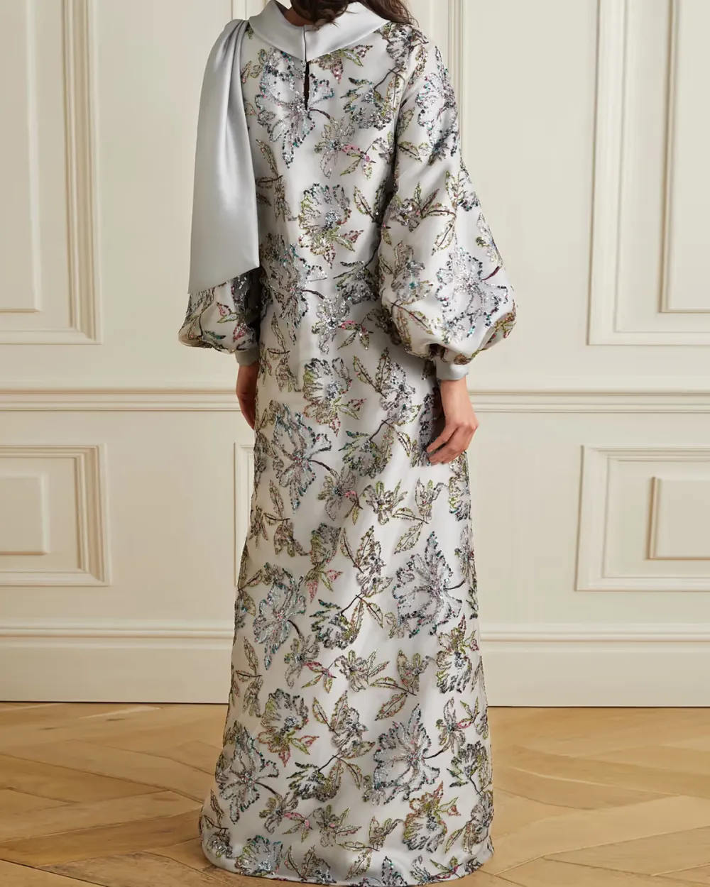 Sequin-embellished embroidered tulle and satin-piqué gown