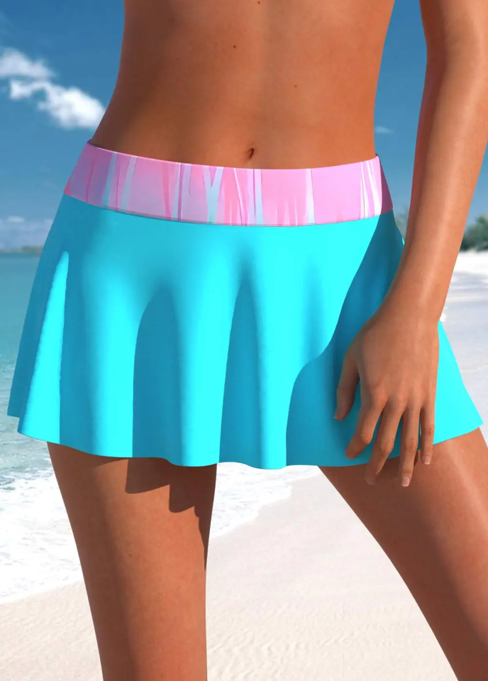 Gray-blue geometric square print Tankini Top