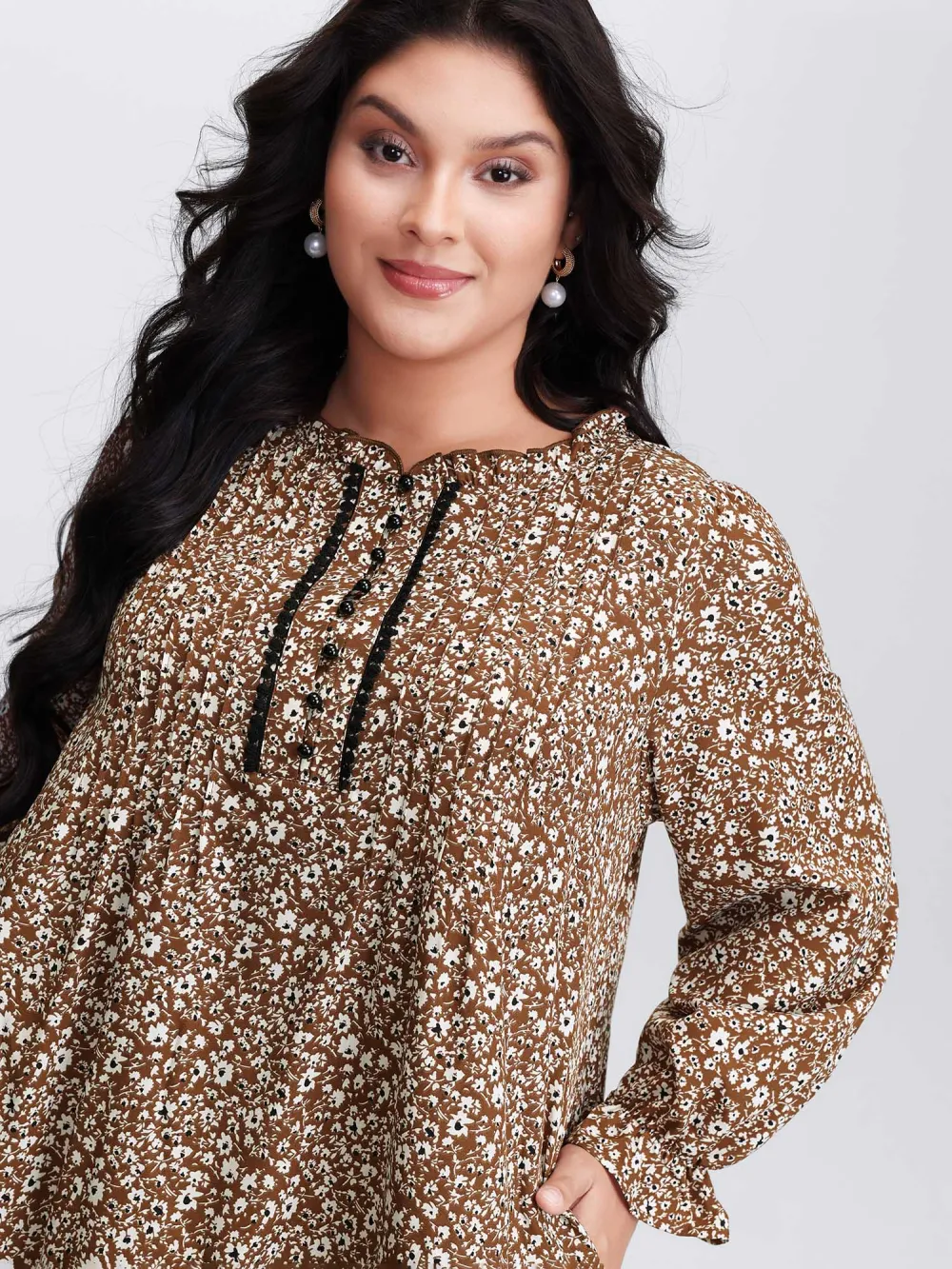 Toothpick Pleat Contrast Placket Midi Dress