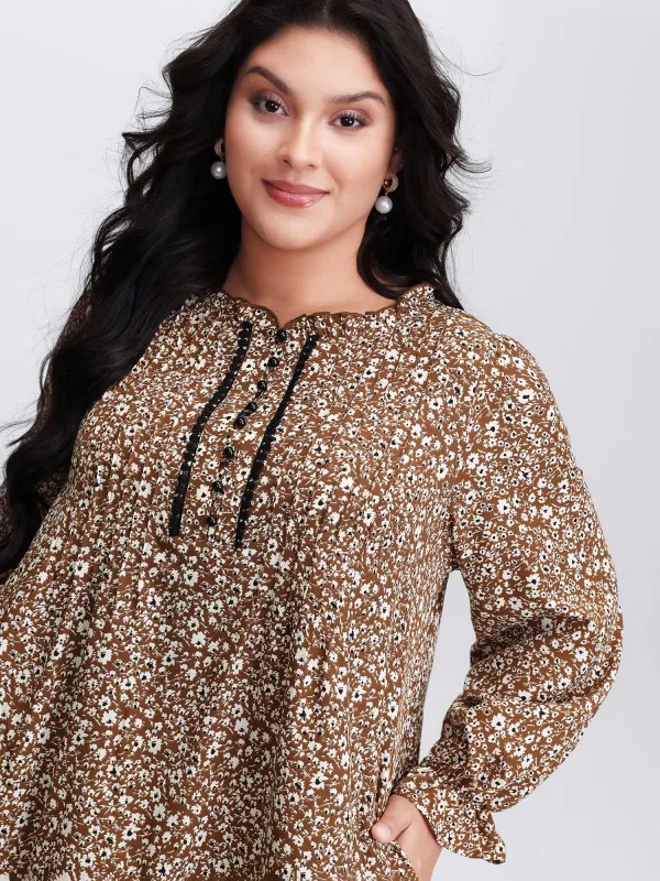 Toothpick Pleat Contrast Placket Midi Dress