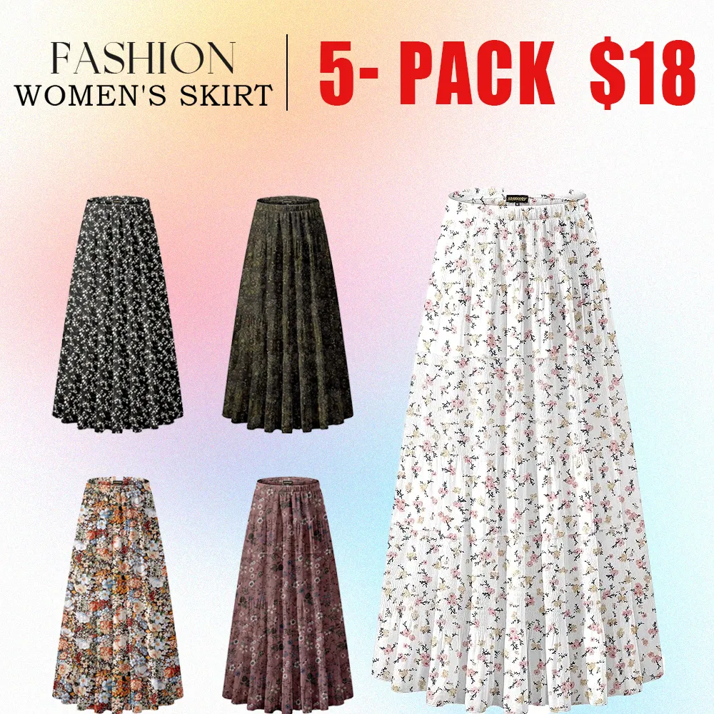 Women's Chiffon Elastic High Waist Pleated A-Line Flared Maxi Skirts