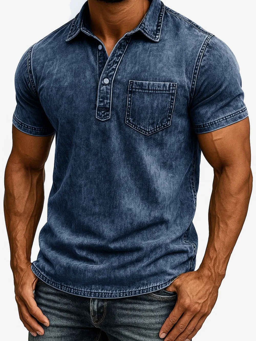 Men's Fashion Outdoor Retro Distressed Fabric Short Sleeve Pocket Polo Shirt
