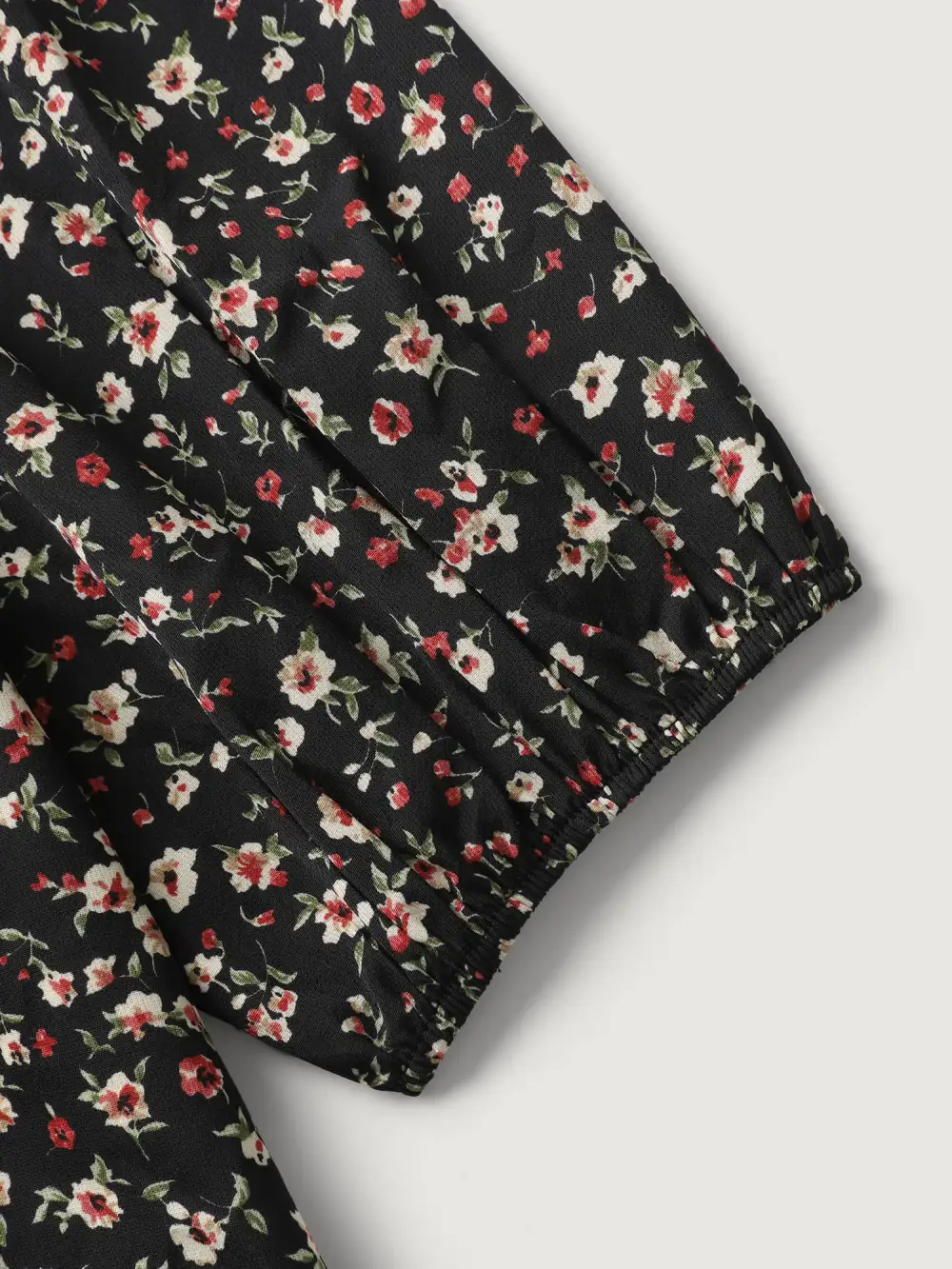 Floral Print Shirred Bodice Puff Sleeve Blouse