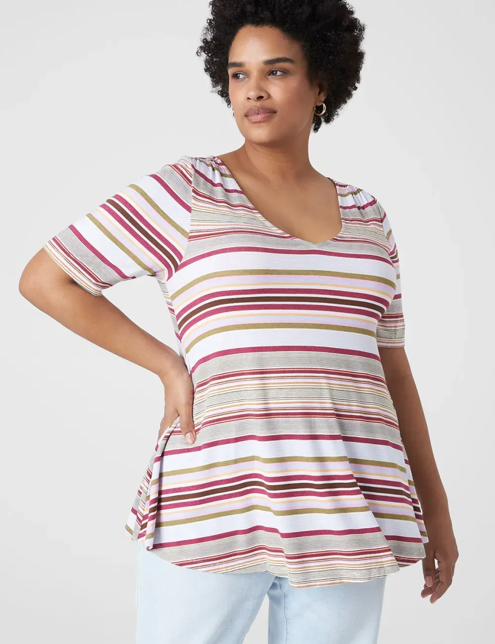 Modern Swing Perfect Sleeve Ruched-Shoulder Tee