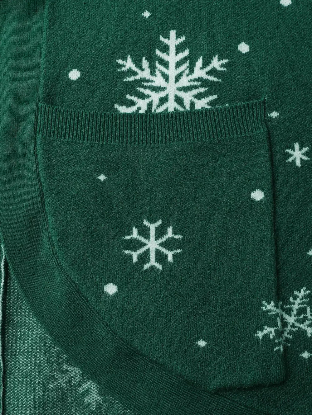 Snowflake Pattern Pockets Curvy Hem Knit Cardigan