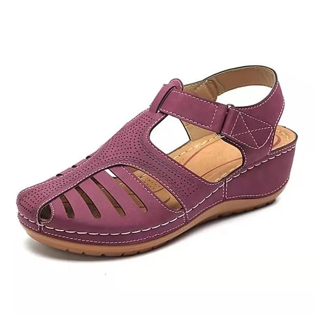 Women's Sandals Comfort Shoes Barefoot Sandals Daily Walking Wedge Sandals Summer Wedge Heel Closed Toe Open Toe Minimalism Walking Shoes Faux Leather Magic Tape Black Red Light Grey