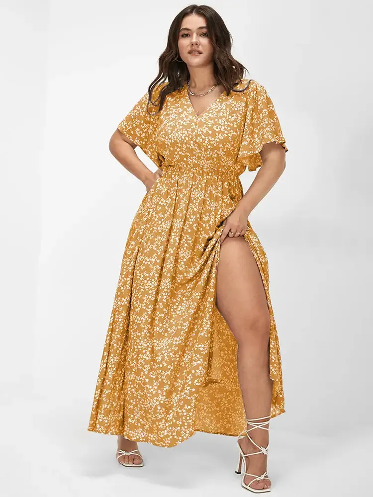 Bloom Dress - Flutter Sleeve Ditsy Floral Pocket Split Maxi Dress