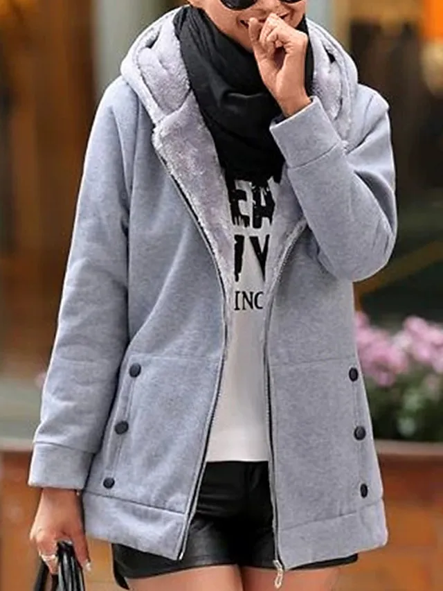 Women's Winter Coat Hoodie Jacket Street Fall Winter Regular Short Coat Regular Fit Windproof Warm Stylish Contemporary Casual Jacket Long Sleeve Plain with Pockets Full Zip Red Blue Green