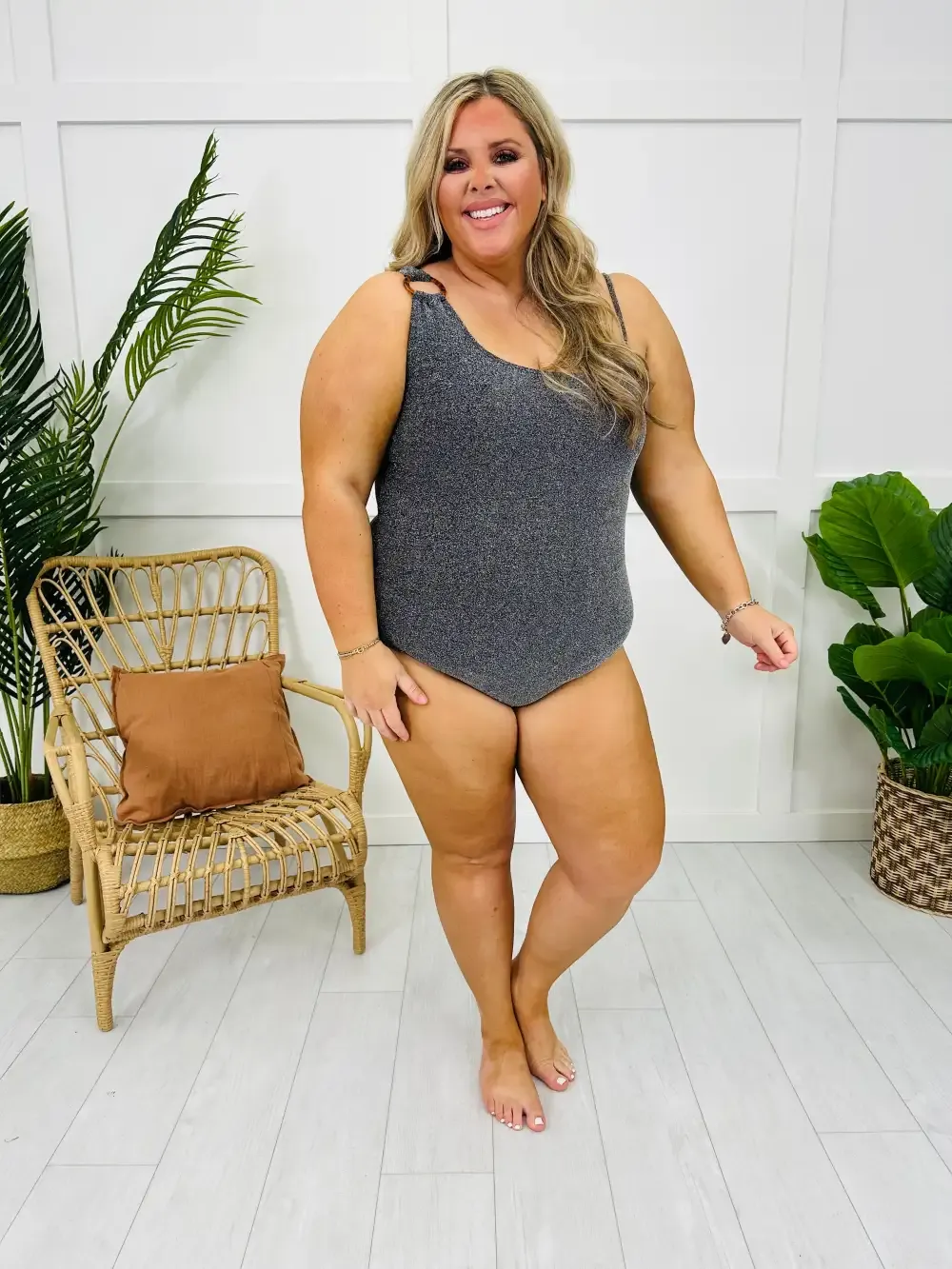 Black Shimmer One Piece Swimsuit