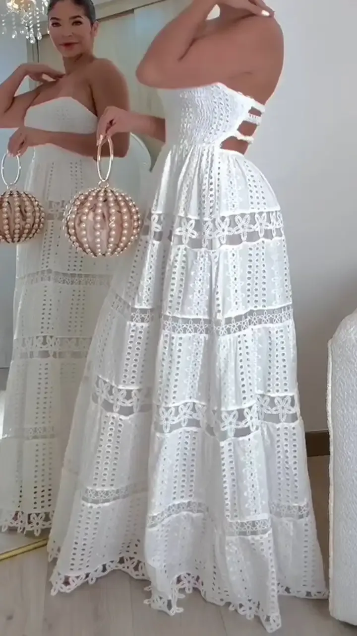 Women's Tube Top Backless Hollow Holiday Dress