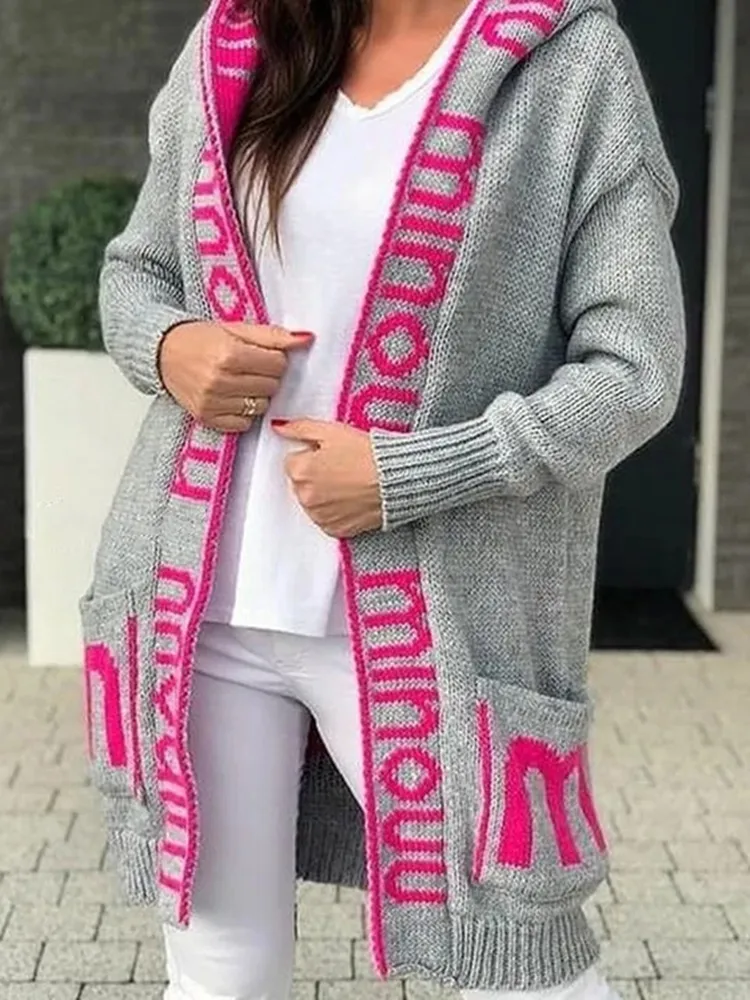 Letter Hooded Casual Cardigan Sweater