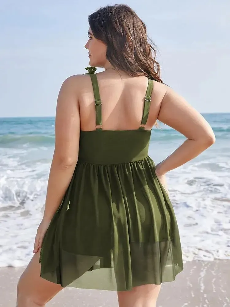 Sculpt Waist Ruched Split Hem Swim Dress