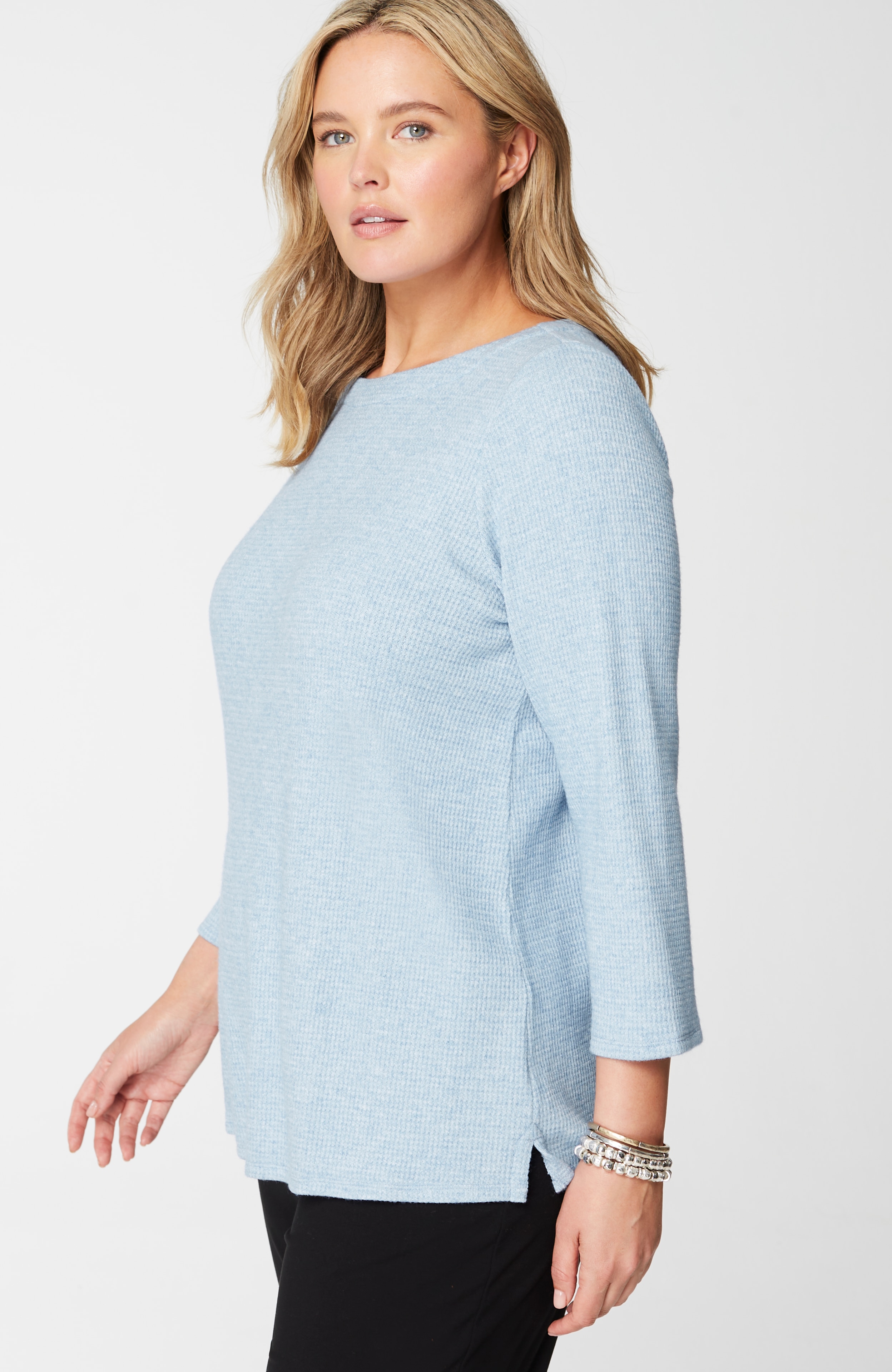 Wearever Waffle-Textured Boat-Neck Top