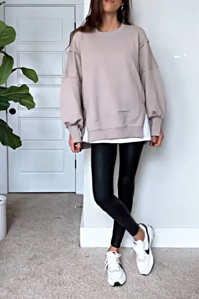 Women's round neck side slit top