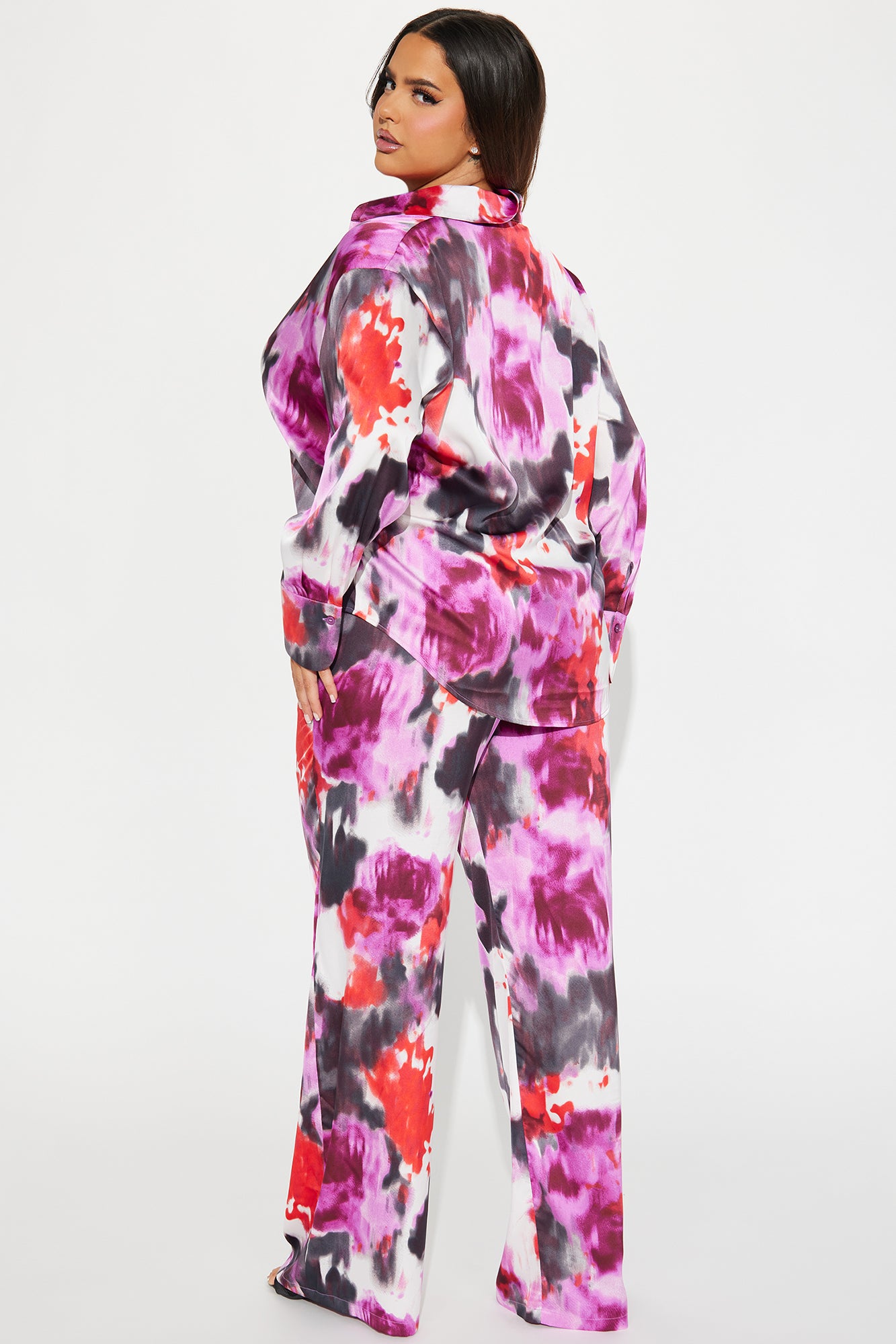 Zoe Satin Pant Set - Burgundy/combo