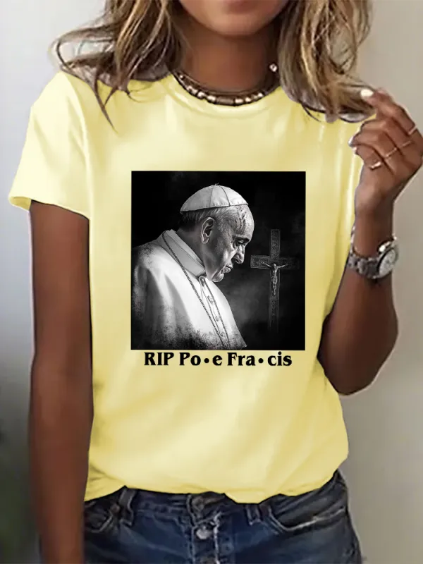 Women's Thank You Father 1936-2025 Print Short Sleeve Round Neck Cotton T-Shirt