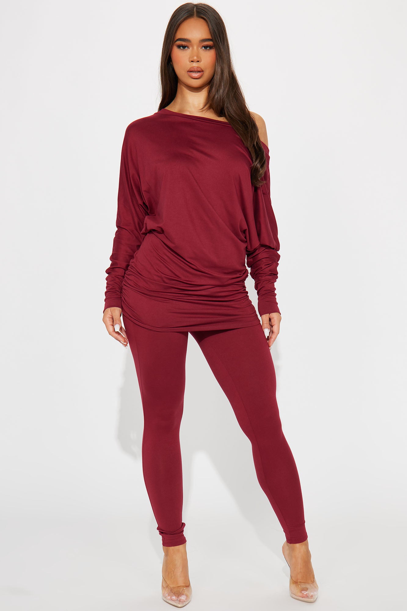 Camila Off Shoulder Legging Set - Wine