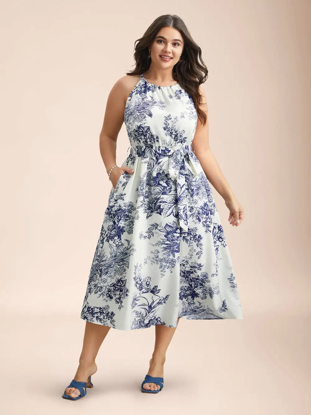 Spring Time Florals Sleeveless Midi Dress