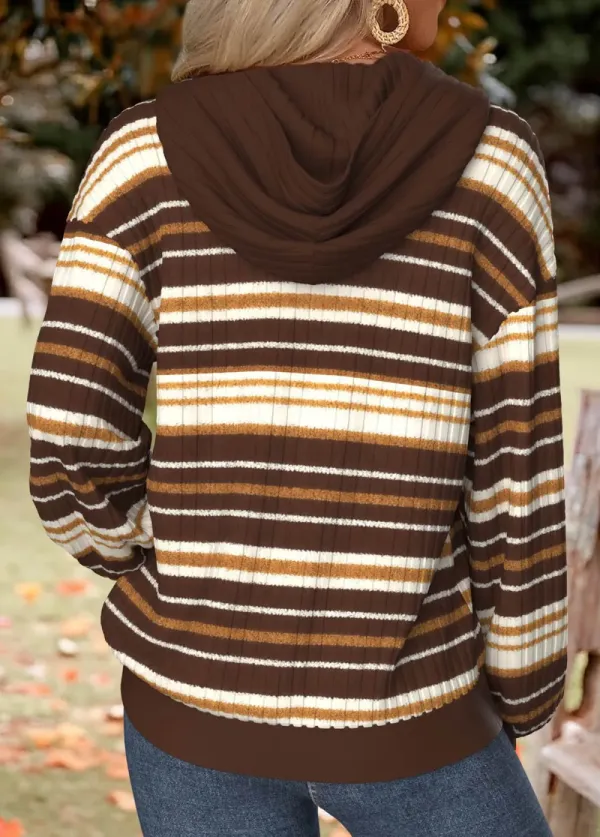 Multi Color Tummy Coverage Striped Long Sleeve Hoodie