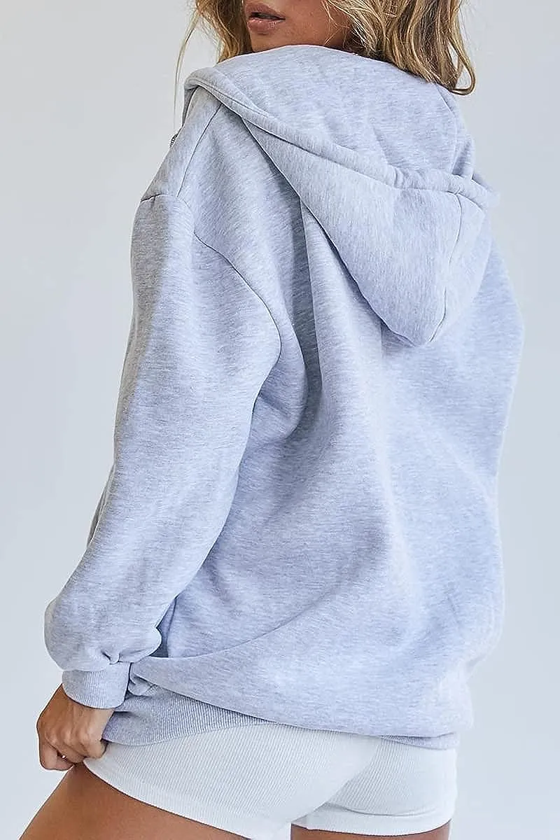 Women's Cute Hoodies Teen Girl Fall Jacket Oversized Sweatshirts Casual Drawstring Zip Up Y2K Hoodie with Pocket