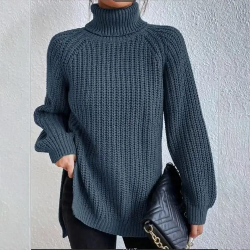Christmas Sale - 49% off-Cotton Turtleneck Raglan Sleeve Split Hem Sweater